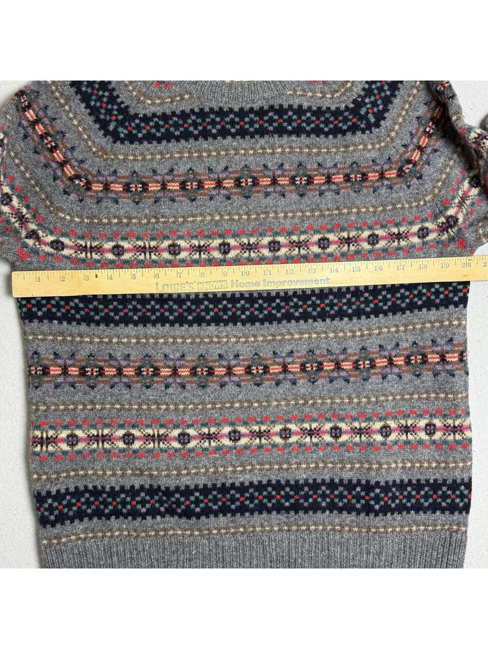 J.CREW 100% Lambswool Sweater Sz M Men's Grey Crewneck Pullover Nordic Fair Isle
